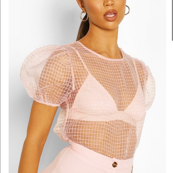 Tops - Trendy Puff-Sleeve Organza Sheer Top